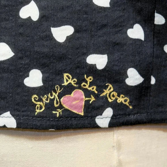 Ruth - Heart Print Cotton Blouse with Up-cycled Collar - Size Medium/Large